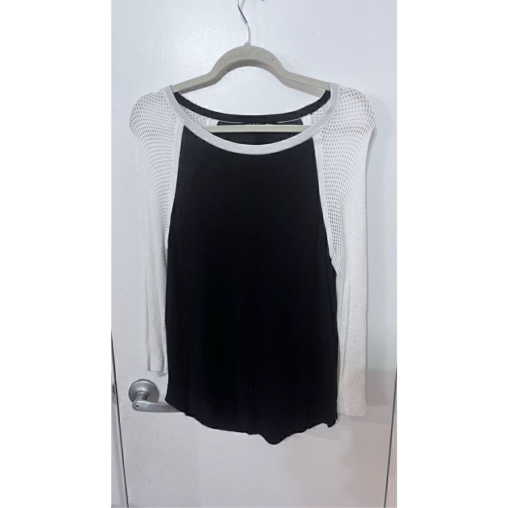 Rag and Bone Women's Raglan Sleeve Round Neck Mesh Sweater Navy White Size XS